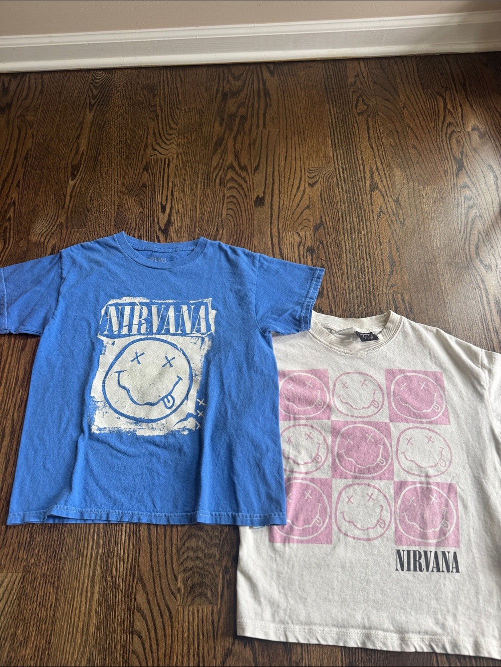 NIRVANA Kids Short Sleeve Graphic Tee Duo - Blue & Cream with Pink Print
